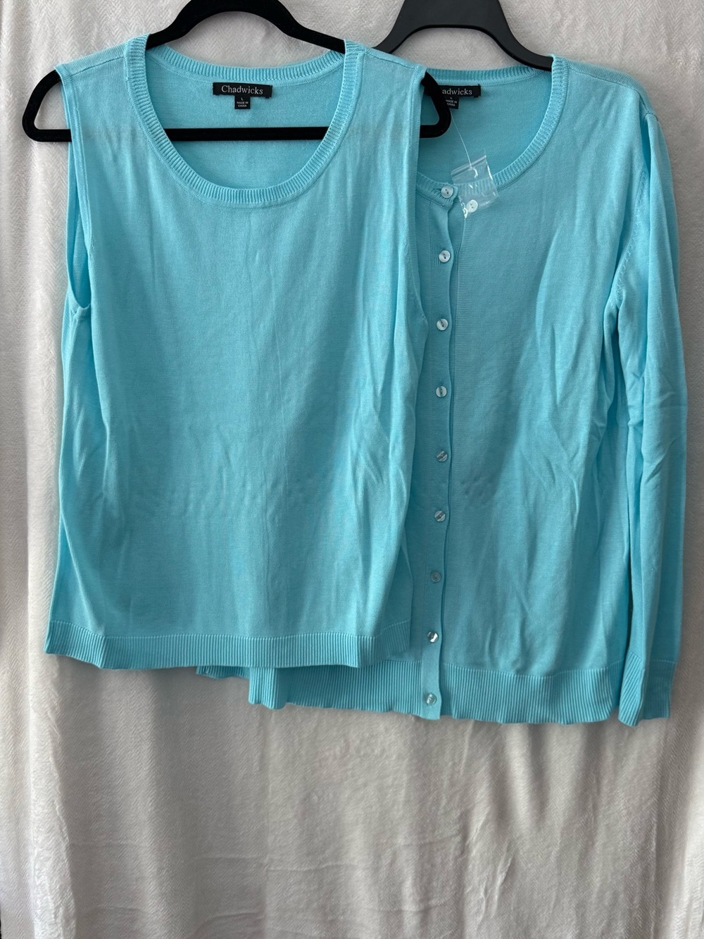 Chadwicks Women's Aqua Button Cardigan with Matching Shell - Picture 2 of 4